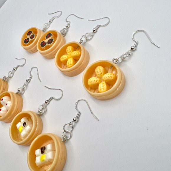 Dumpling Earrings - Dim Sum Dumplings - Steamer Earrings - Asian Earrings - Picture 5 of 10